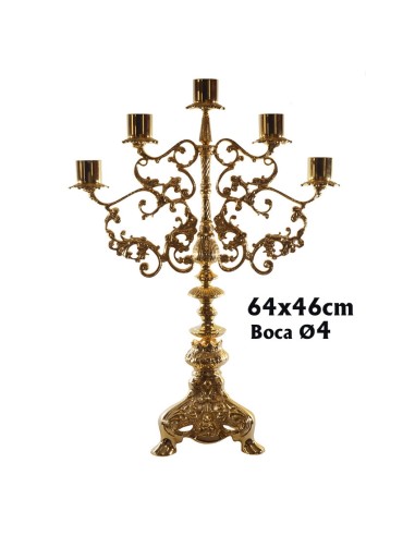 Candelabro Altar 5 Velas 65 X 46 Base Triangular Baño Oro 24k