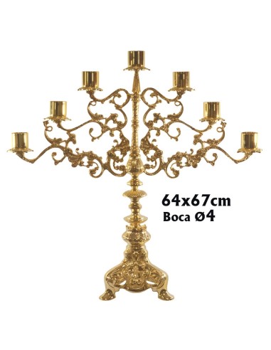 Candelabro Altar 7 Velas 65x67cm Base Triangular Bazzzzzo Oro 24k