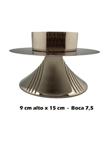 Candelero Base Cono Con Rayas Onduladas Niquel 9cm Alto Boca 75mm