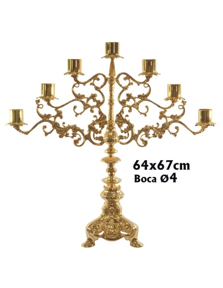 Candelabro Altar 7 Velas 65X67cm Base Triangular Baño Oro 24K