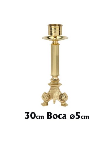 Candelabro Bronce 30cm Pie Triangular Martilleado Tubo Rayado