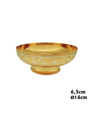 Copon Patena Metal Dorada Onda Para Comunion Grabado Superior A Mano 16cm Diametro