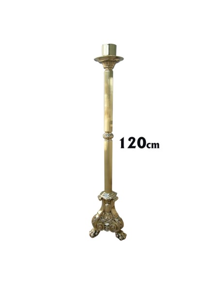 Cirial Bronce 120Cm Pie Garras Leon Con Tubo Rayado