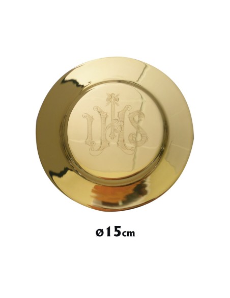 Patena Caliz Metal Dorada Ihs Grabado Parte De Abajo 15Cm Diametro