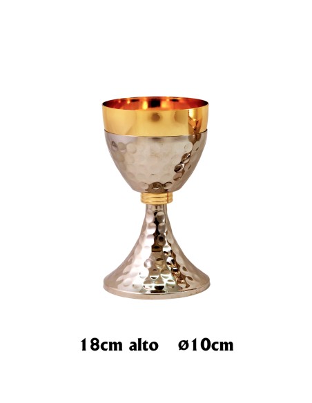 Caliz Metal Niquel Martilleado 18X10cm Parte Superior Copa Y Anillo Central Dorado