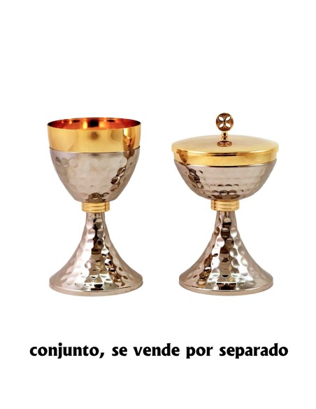 Caliz Metal Niquel Martilleado 18X10cm Parte Superior Copa Y Anillo Central Dorado