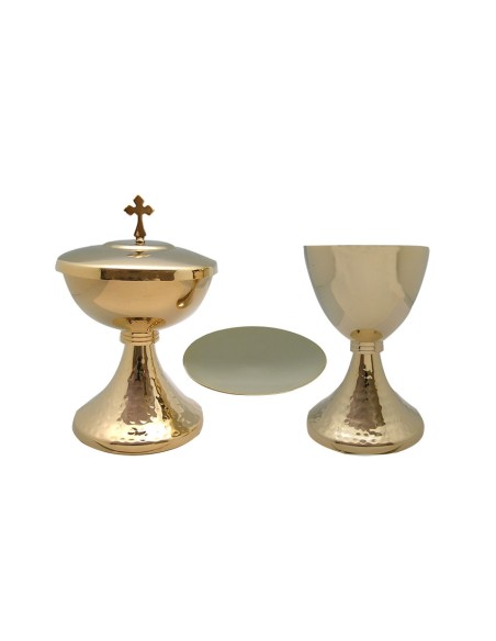 Caliz Metal Dorado Liso Nudo A Rayas Y Base Punteada Altura 16. 5Cm Con Patena