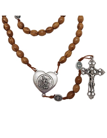 Rosario Madera Olivo Oval 10X8mm San Miguel Y Angel Guarda Maria Forma Corazon Y Paters