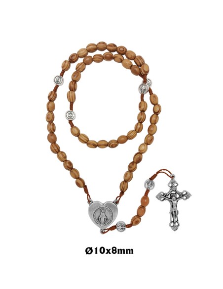 Rosario Madera Olivo Oval 10X8mm Virgen Milagrosa Maria Forma Corazon Y Paters
