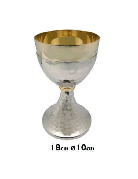 Caliz Metal Dorado Liso Nudo A Rayas Y Base Punteada Altura 16. 5cm Con Patena