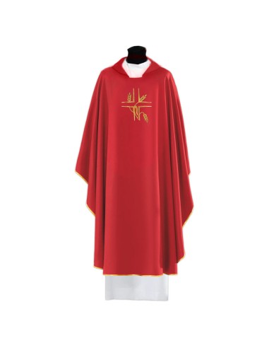 Casulla Bordada 3 Cruces De Flor En Tela Rayada Ha-7013 Verde