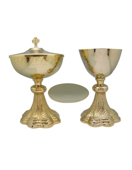 Caliz Metal Dorado Copa Con Greca Y Base Escalonada Con Espigas Altura 21. 5Cm