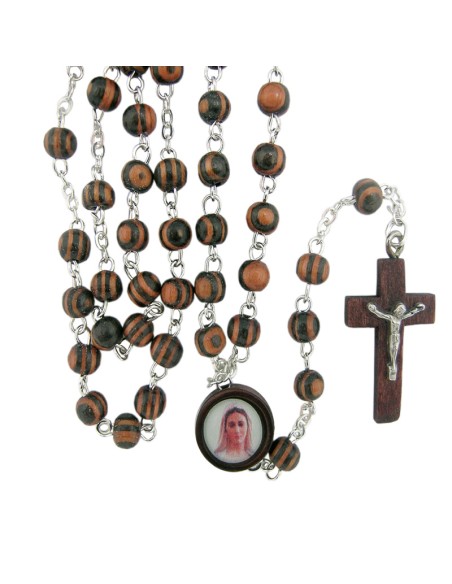 Rosario Madera Oscura Rayada 5mm Imitacion Nogal