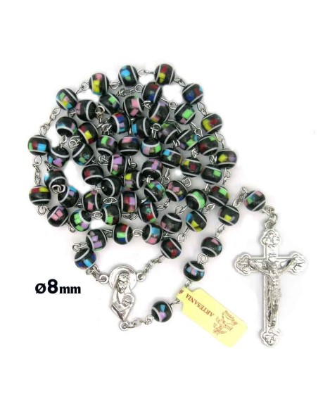 Rosario Plastico Redondo Negro 8Mm Tipo Mosaico