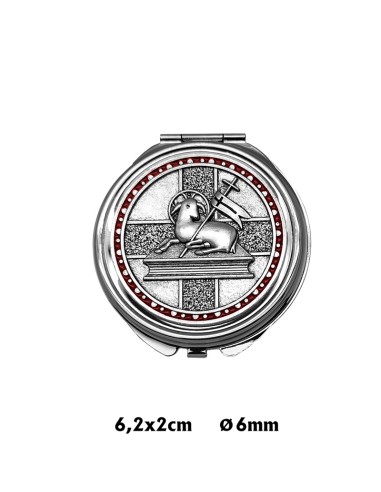 Portaviatico Caja niquel rodio Placa relieve plateada Cordero en circulo esmalte rojo 6.2x2 cm