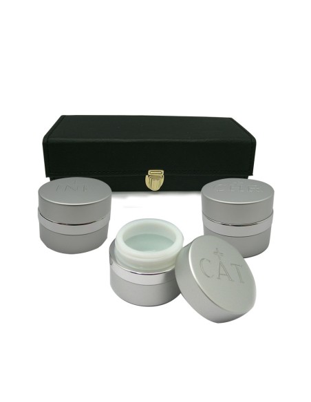 Crismera 3 Vasos Aluminio Plateado Y Cristal Ceramico Interno Estuche Rectangular