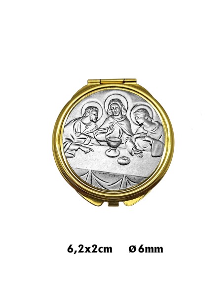 Portaviatico Caja Dorada Placa Superior Relieve Plateada Ultima Cena 6.2X2 Cm