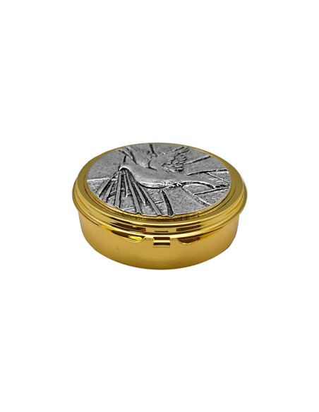 Portaviatico Caja Dorada Placa Superior Relieve Plateada Paloma 6.2X2 Cm