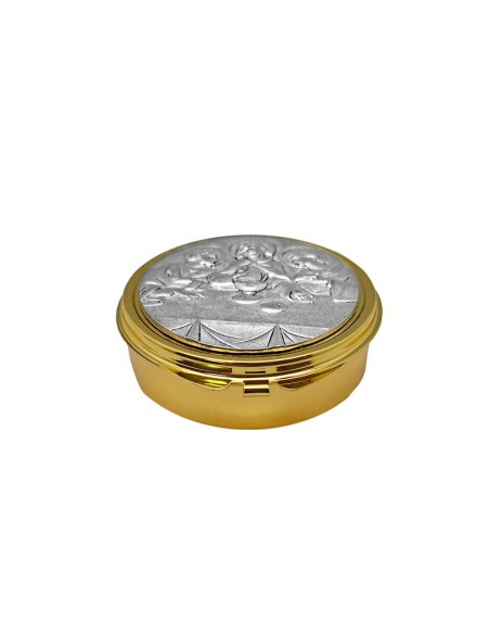 Portaviatico Caja Dorada Placa Superior Relieve Plateada Ultima Cena 6.2X2 Cm