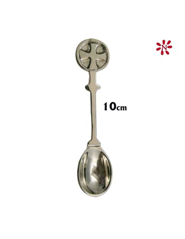 Cuchara Metal Niquelada 10cm Con Adorno Cruz Redonda