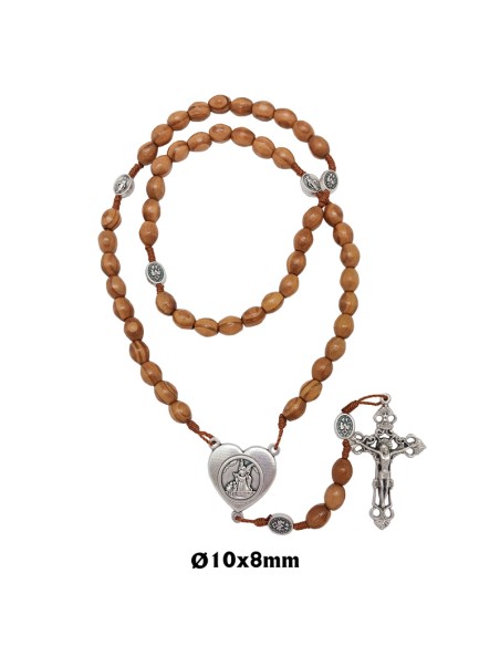 Rosario madera olivo oval 10x8mm San Miguel y Angel Guarda maria forma corazon y paters