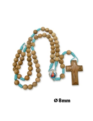 Rosario Madera De Olivo Cuerda Azul...