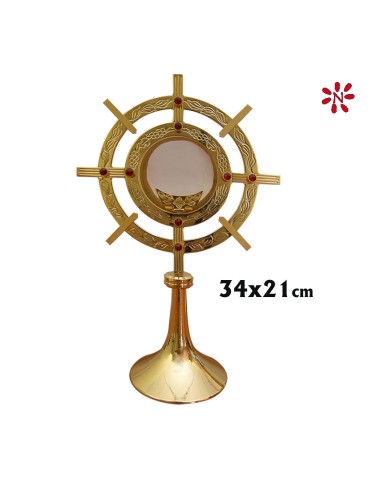 Custodia Dorada Circular 34x21cm Con Piedras Rojas Y Pie Liso Redondo N496