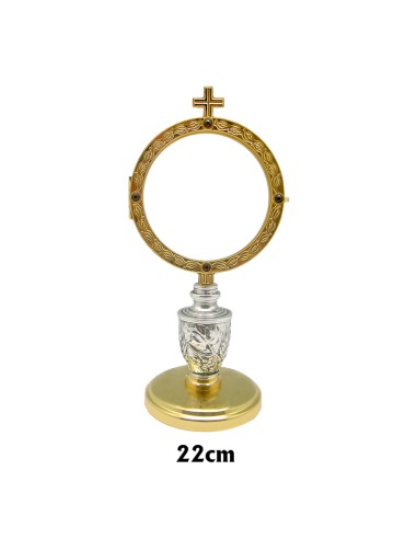 Custodia Dorada Sencilla 18cm Pie Nudo Plateado Grabado Espigas Y Uvas N2513