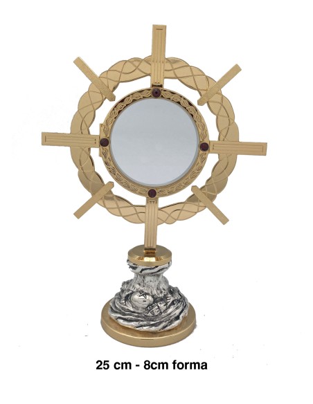 Relicario Dorado Octogonal Y Base Labrada Con Caja Baño Oro 24k 20. 5 X 10cm