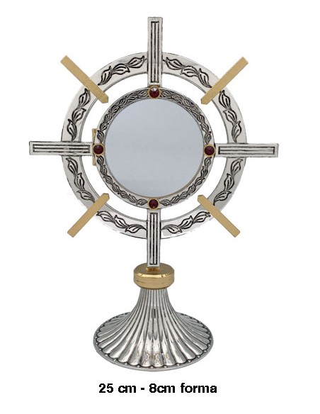 Custodia Plateada Bicolor Tipo Timon Hojas Grabadas Adornos Rojos Pie Rayado 25cm