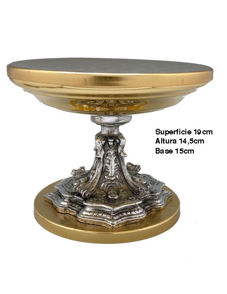 Tabor Dorado Con Nudo Plateado Adorno Floral Y Cara Angeles Base Redonda