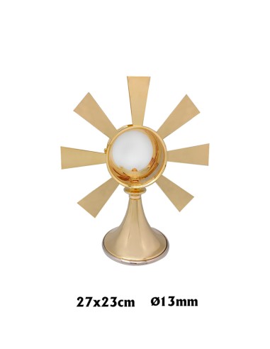 Custodia Metal Dorada Tipo Rayos Anchos 27x23cm Y Base De 13cm Diametro