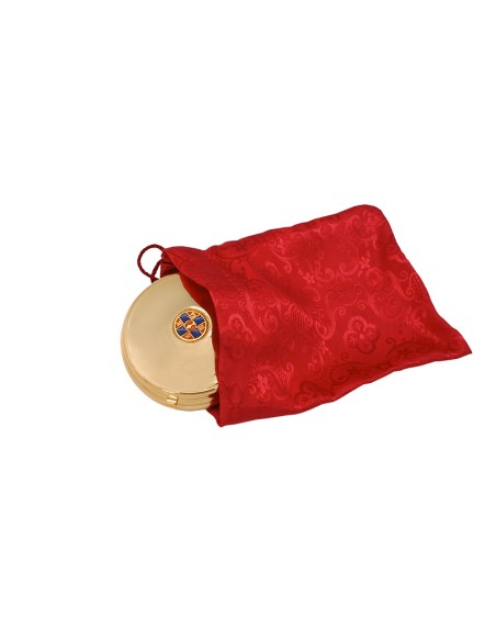 Portaviatico Dorado Con Boton Esmalte Superior Cruz Azul Y Caliz Rojo Con Funda