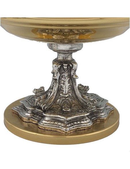 Tabor Dorado Con Nudo Plateado Adorno Floral Y Cara Angeles Base Redonda