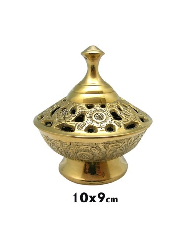 Quemador Incienso De Mesa Dorado Alto 11cm Diametro 9cm