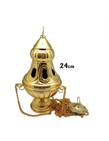 Incensario Metal Dorado Tipo Gotico Altura 24cm Base Decorada