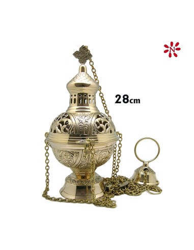 Incensario Bronce Dorado Gotico Labrado Altura 28cm Con Base
