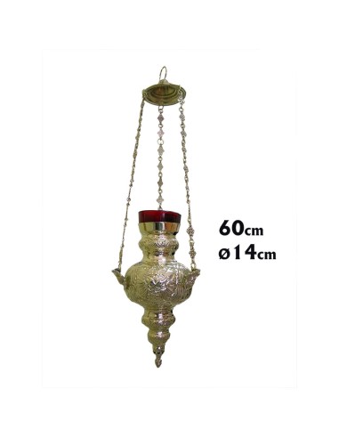 Lampara Colgar Techo Mediana Vaso Cristal Rojo Bazzzzzo Oro 24k