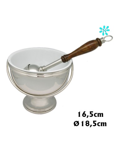 Caldereta Niquel Plateada Lisa 19cm Con Hisopo Mango Madera