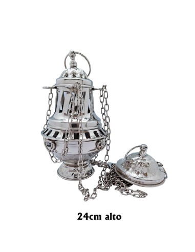 Incensario Metal Niquelado Estilo Botafumeiro Altura 24cm
