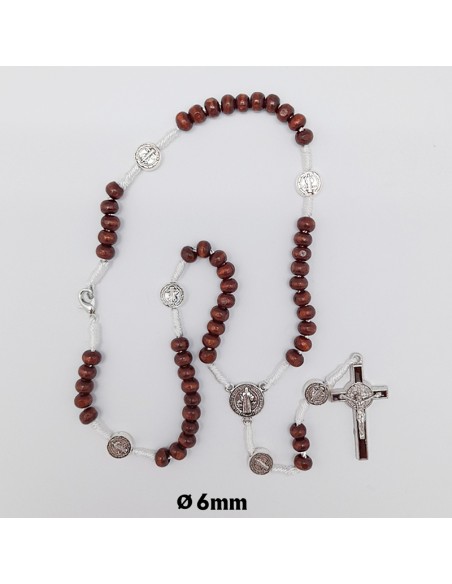 Rosario San Benito Madera Marron 6X4mm Y Cuerda Con Paters Y Cruz San Benito Mosqueton