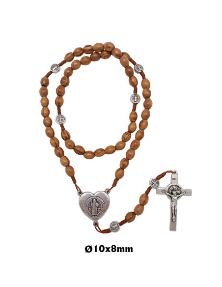 Rosario Madera Olivo Oval 10X8mm San Benito Maria Forma Corazon Con Cruz Y Paters