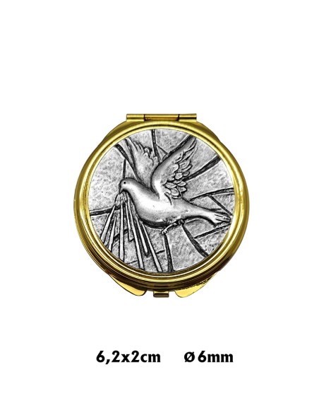 Portaviatico Caja Dorada Placa Superior Relieve Plateada Paloma 6.2X2 Cm