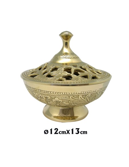 Quemador Incienso De Mesa Dorado Alto 13Cm Diametro 12Cm