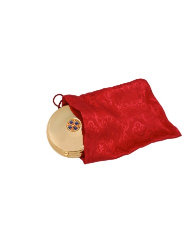Portaviatico Dorado Con Boton Esmalte Superior Cruz Azul Y Caliz Rojo Con Funda