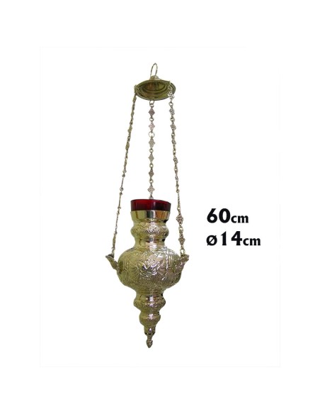 Lampara Colgar Techo Mediana Vaso Cristal Rojo Baño Oro 24K