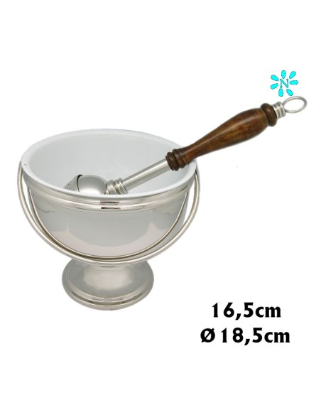 Caldereta Niquel Plateada Lisa 19Cm Con Hisopo Mango Madera