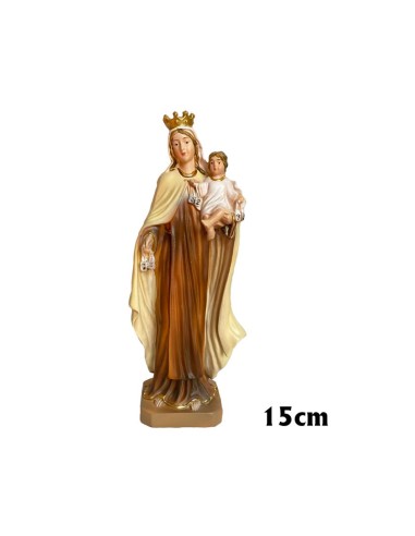 Virgen Carmen Res 15cm Base Cuadrada Manto Largo Liso P39