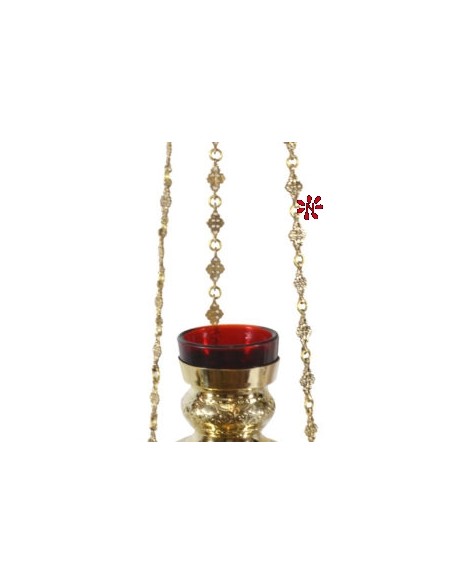 Lampara Colgar Techo Mediana Vaso Cristal Rojo Baño Oro 24K