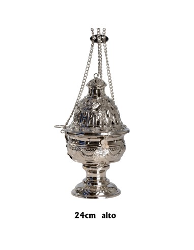Incensario Niquelado Labrado Alto 24Cm